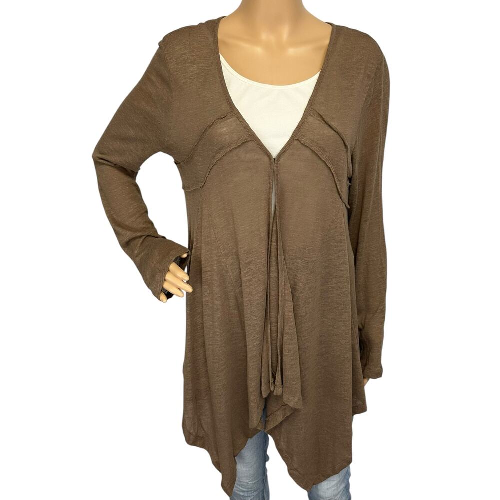 Neiman Marcus Vintage Y2K Linen Blend Long Cardigan Sweater Brown Size L - Picture 2 of 10